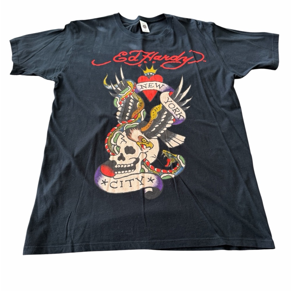 COPY- Ed Hardy Men's Black Graphic Skull T‑Shirt Vintage Size XL